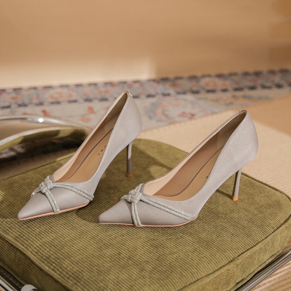 Crystal-Knot Pointed Toe Pumps in Silver
